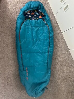 Kelty Kids Teal Sleeping Bag with Dinosaur Lining
